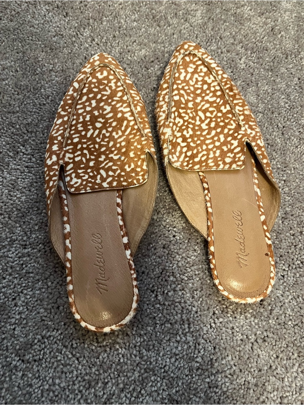 Madewell Tan and White Patterned Slip-On Mules